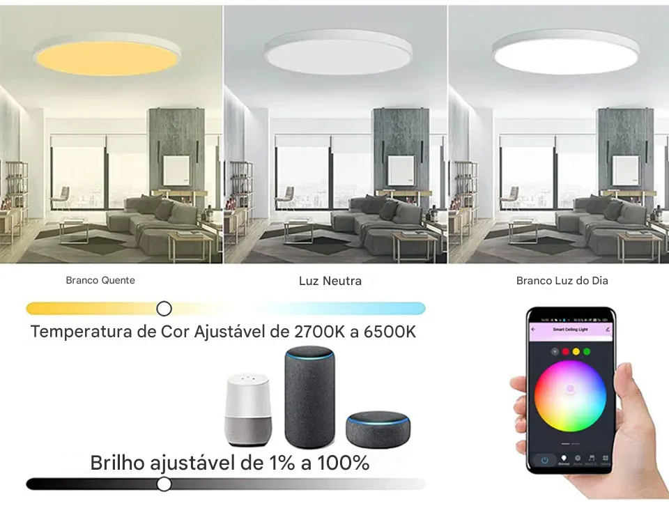Luminária LED Plafon Inteligente Tuya Wi-Fi 24W 220V RGB com Controle por App Alex