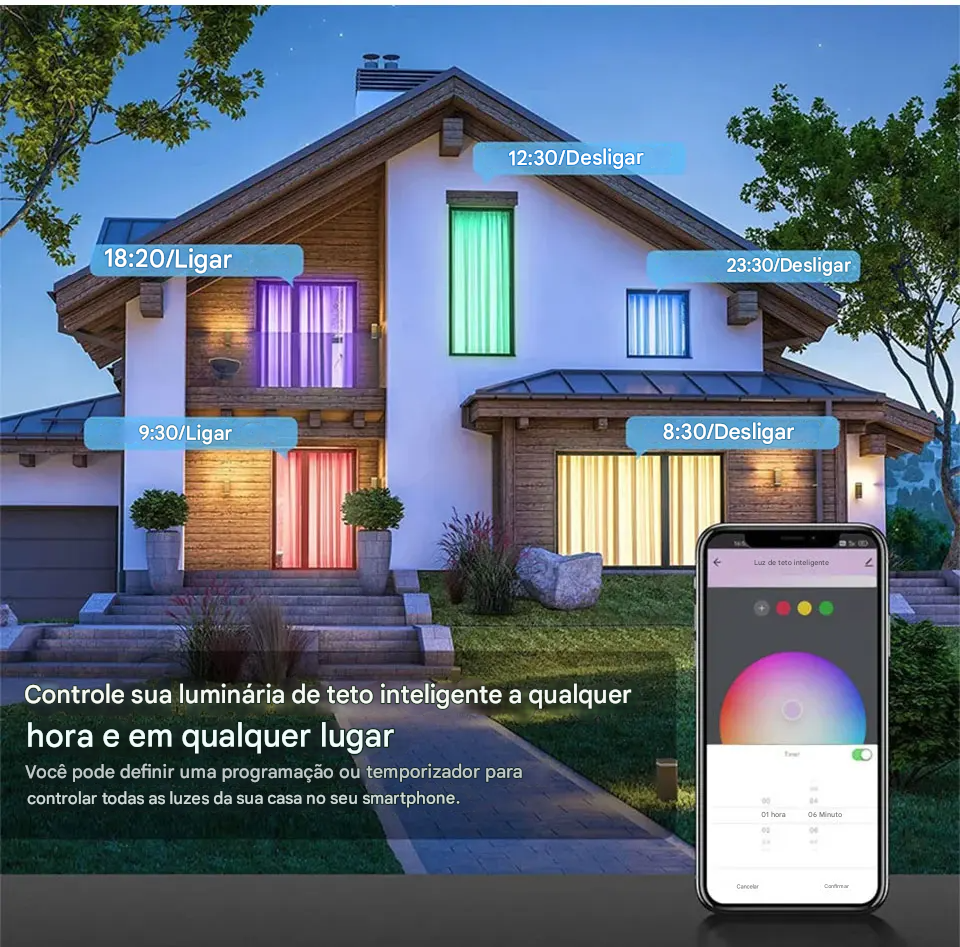 Luminária LED Plafon Inteligente Tuya Wi-Fi 24W 220V RGB com Controle por App Alex