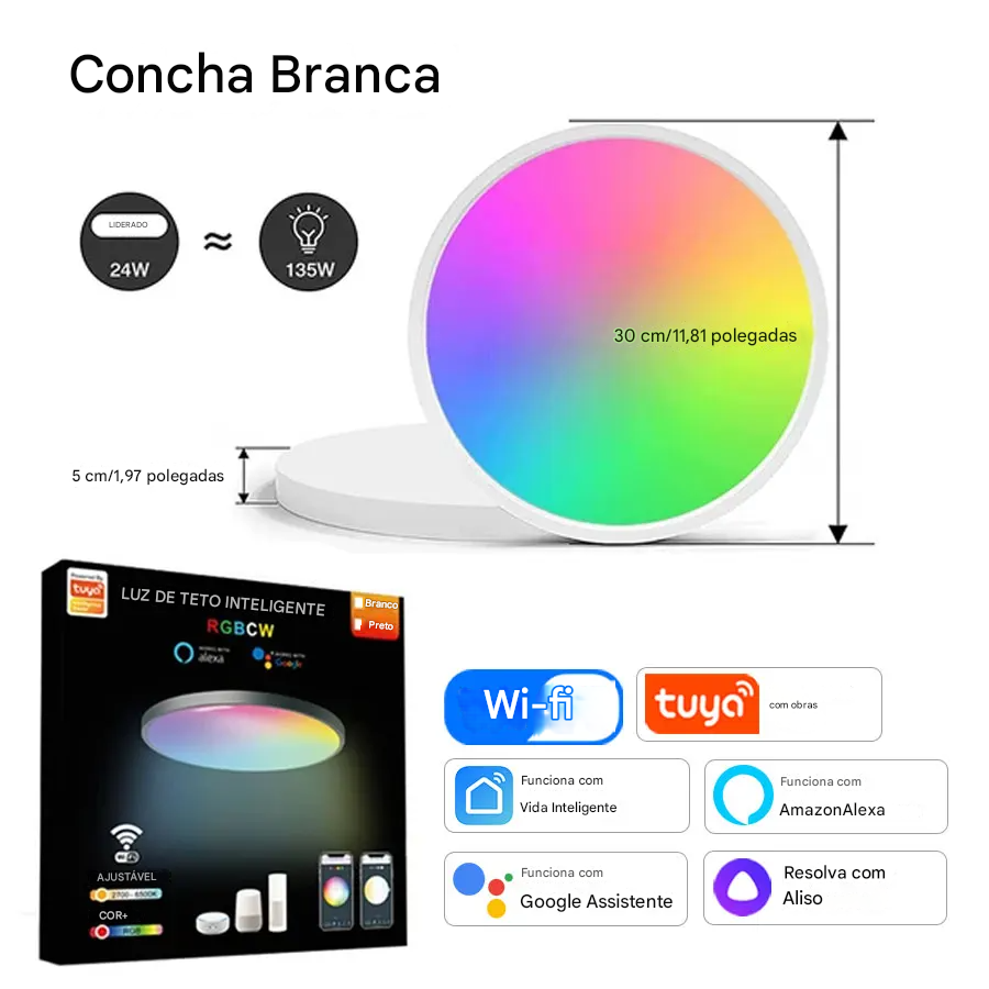 Luminária LED Plafon Inteligente Tuya Wi-Fi 24W 220V RGB com Controle por App Alex