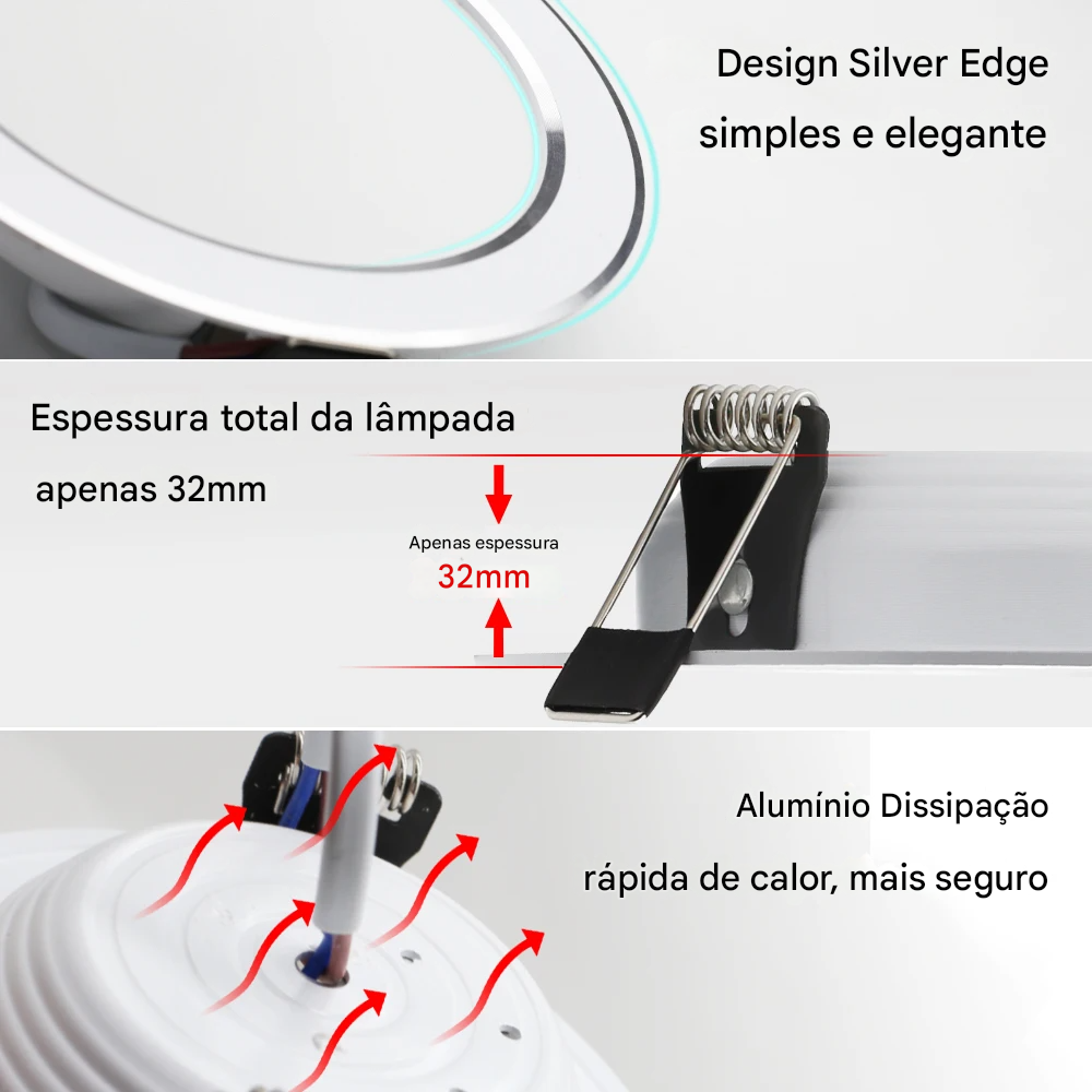 Spot LED Embutido Redondo 7W a 18W AC220V 240V