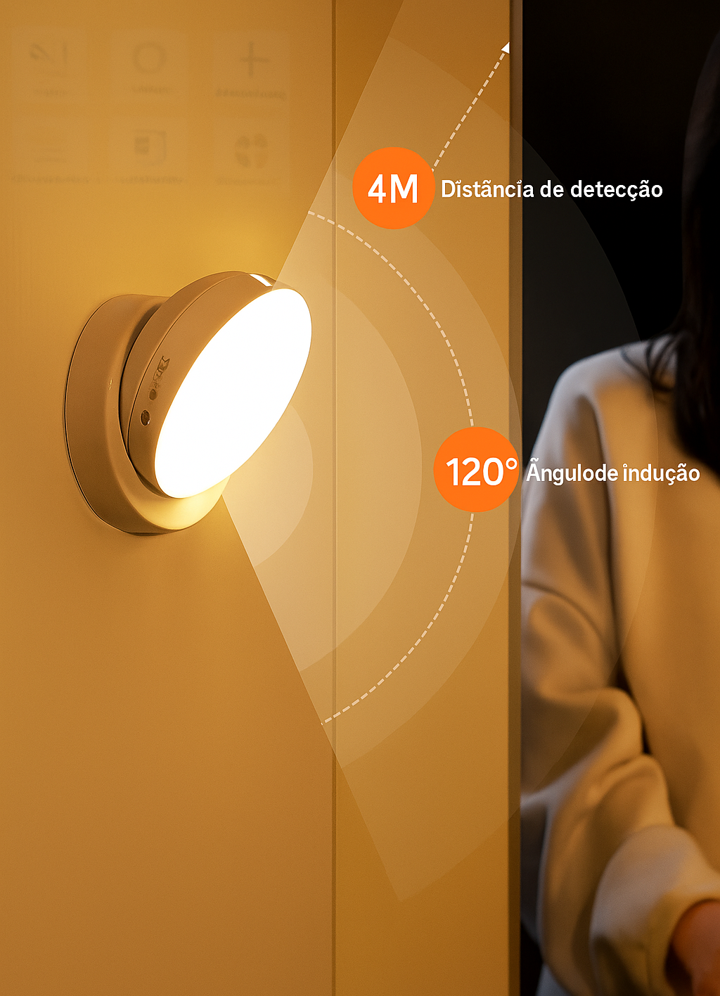 Luminária de Parede LED 360 com Sensor de Movimento Recarregável