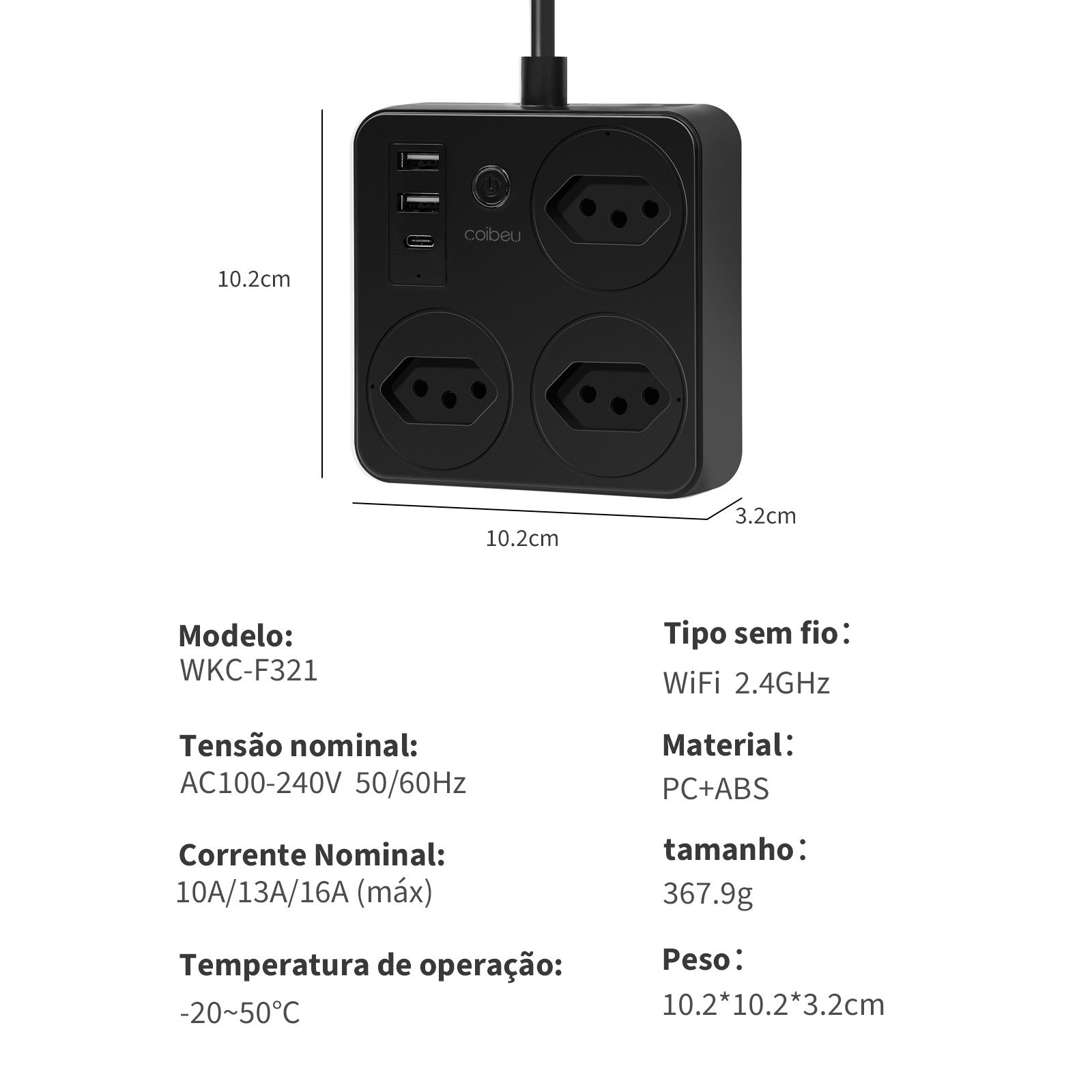Régua de Tomadas com Extensão e Portas USB - 2M 110-220V Padrão Brasil