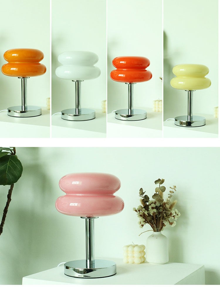 Abajur de Mesa de Vidro Macaron com Ajuste Tri Cromático e Proteção Ocular