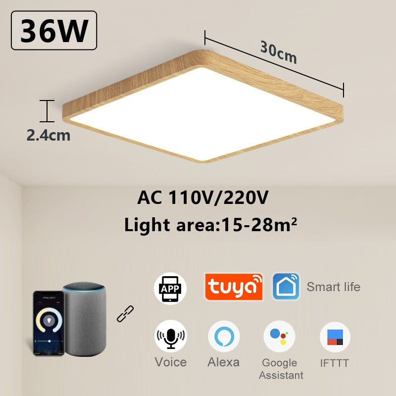 Luminária LED Plafon Smart LED com Acabamento em Madeira Controle Alexa e Google