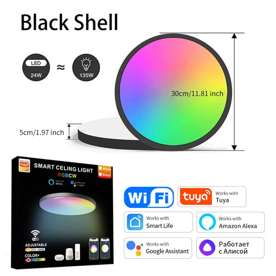 Luminária LED Plafon Inteligente Tuya Wi-Fi 24W 220V RGB com Controle por App Alex