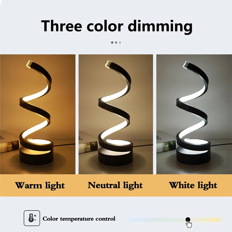 Luminária de Mesa LED Espiral Moderna com 3 Níveis de Brilho Reguláveis