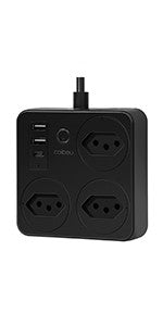 Régua de Tomadas com Extensão e Portas USB - Branco 110-220V Padrão Brasil