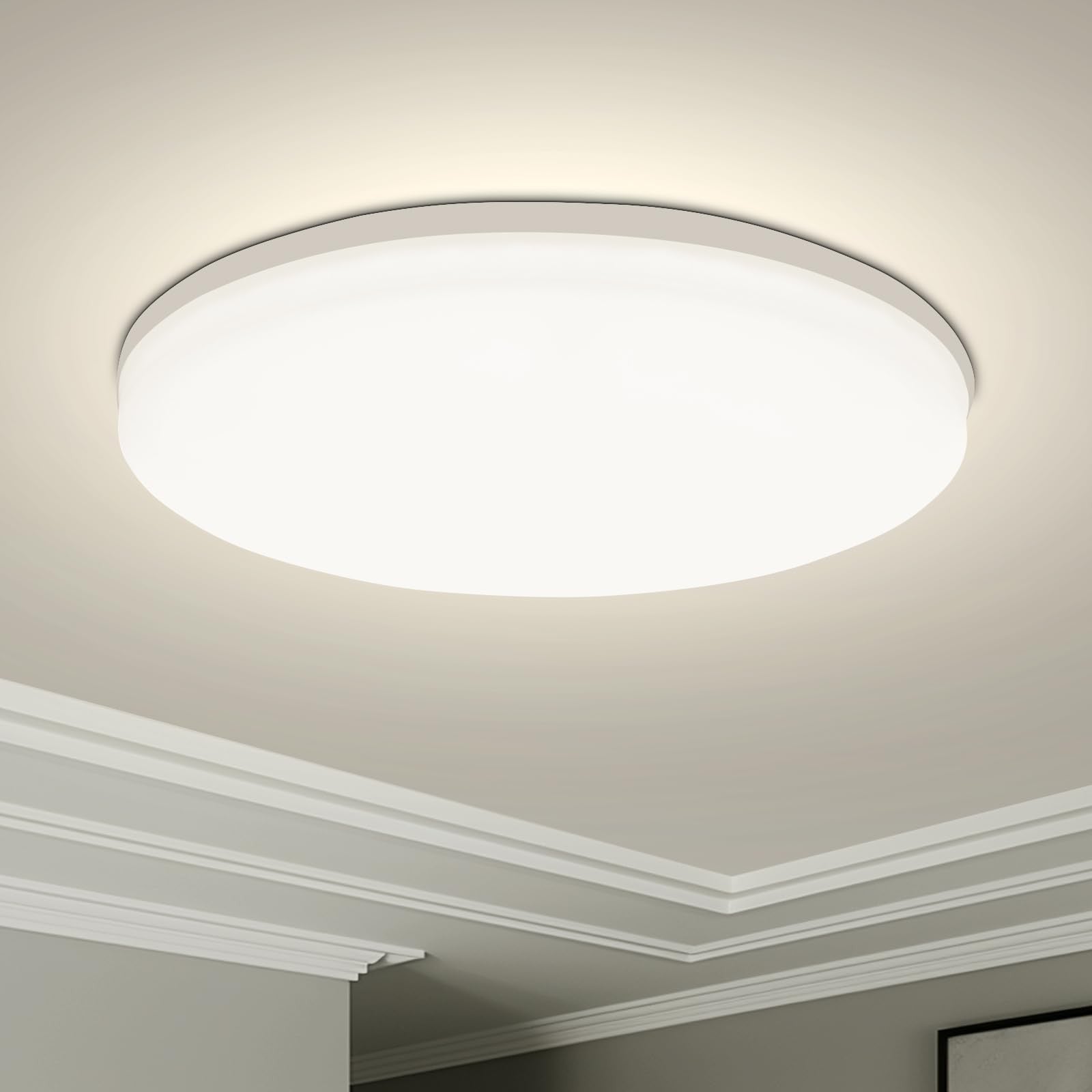 Luminária LED Plafon Redonda Moderna, disponível nas potências 18W, 24W, 36W e 48W, cor Branco Neutro, design elegante e sofisticado.