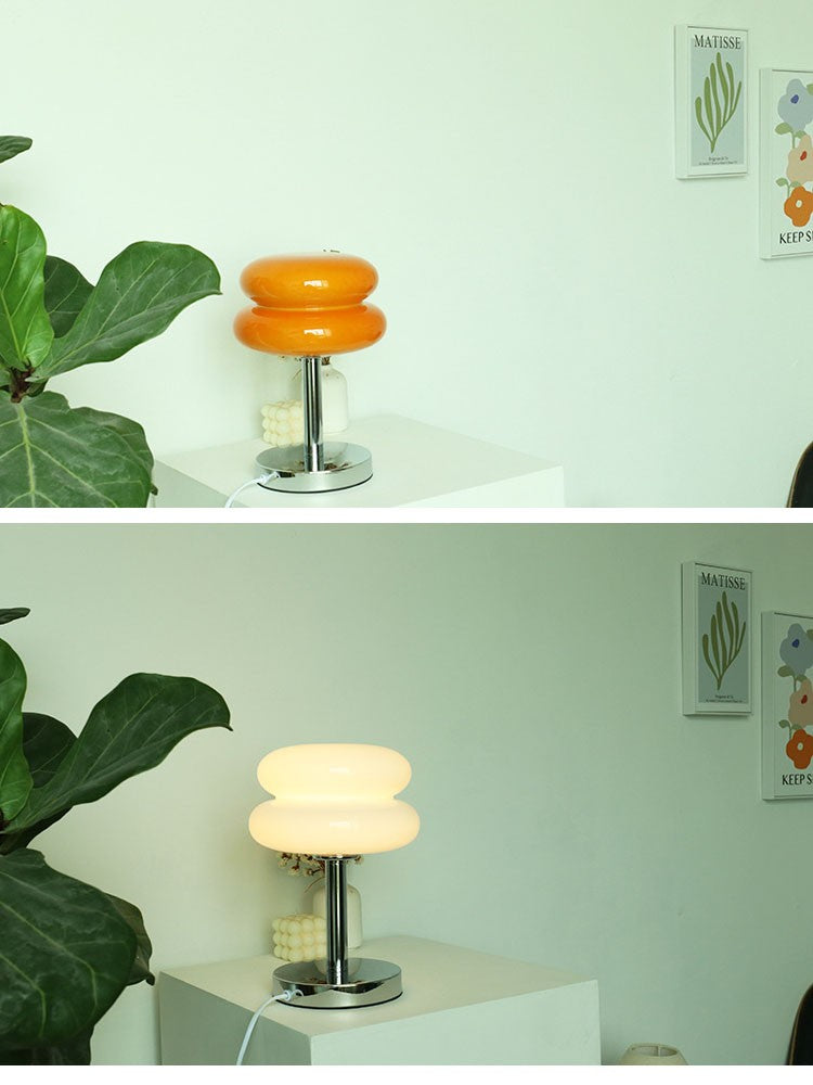 Abajur de Mesa de Vidro Macaron com Ajuste Tri Cromático e Proteção Ocular