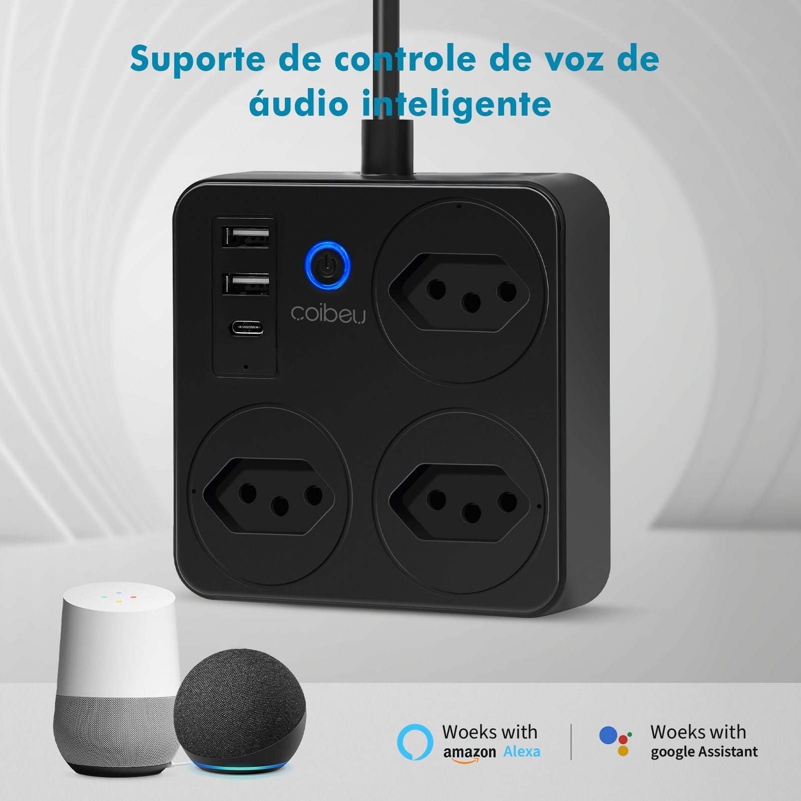 Régua de Tomadas com Extensão e Portas USB - 2M 110-220V Padrão Brasil