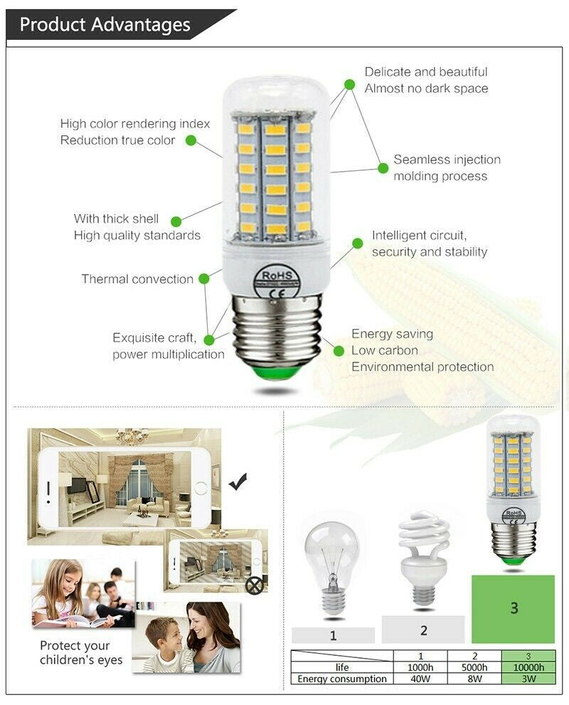 Lâmpada LED Tipo Milho 7W a 15W Super Brilhante