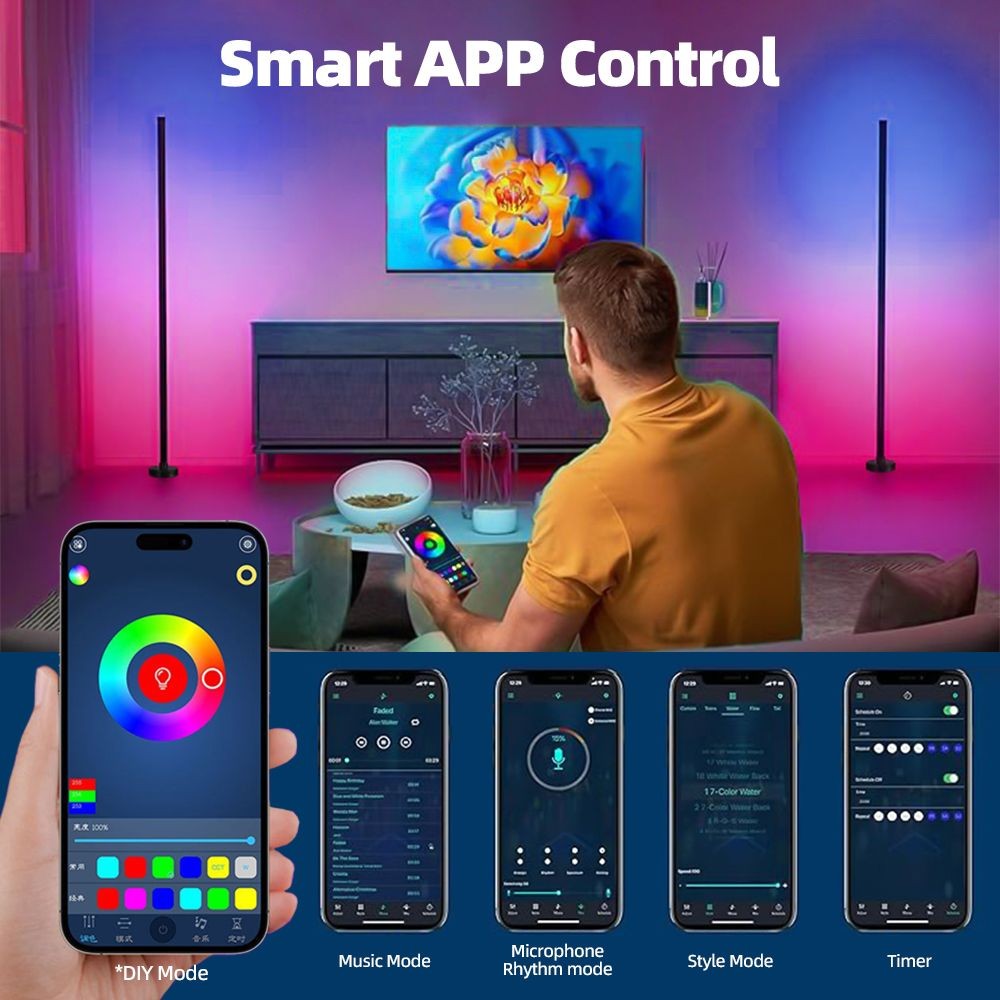 Luminária de Chão LED RGB com Controle Remoto e Sincronização por App