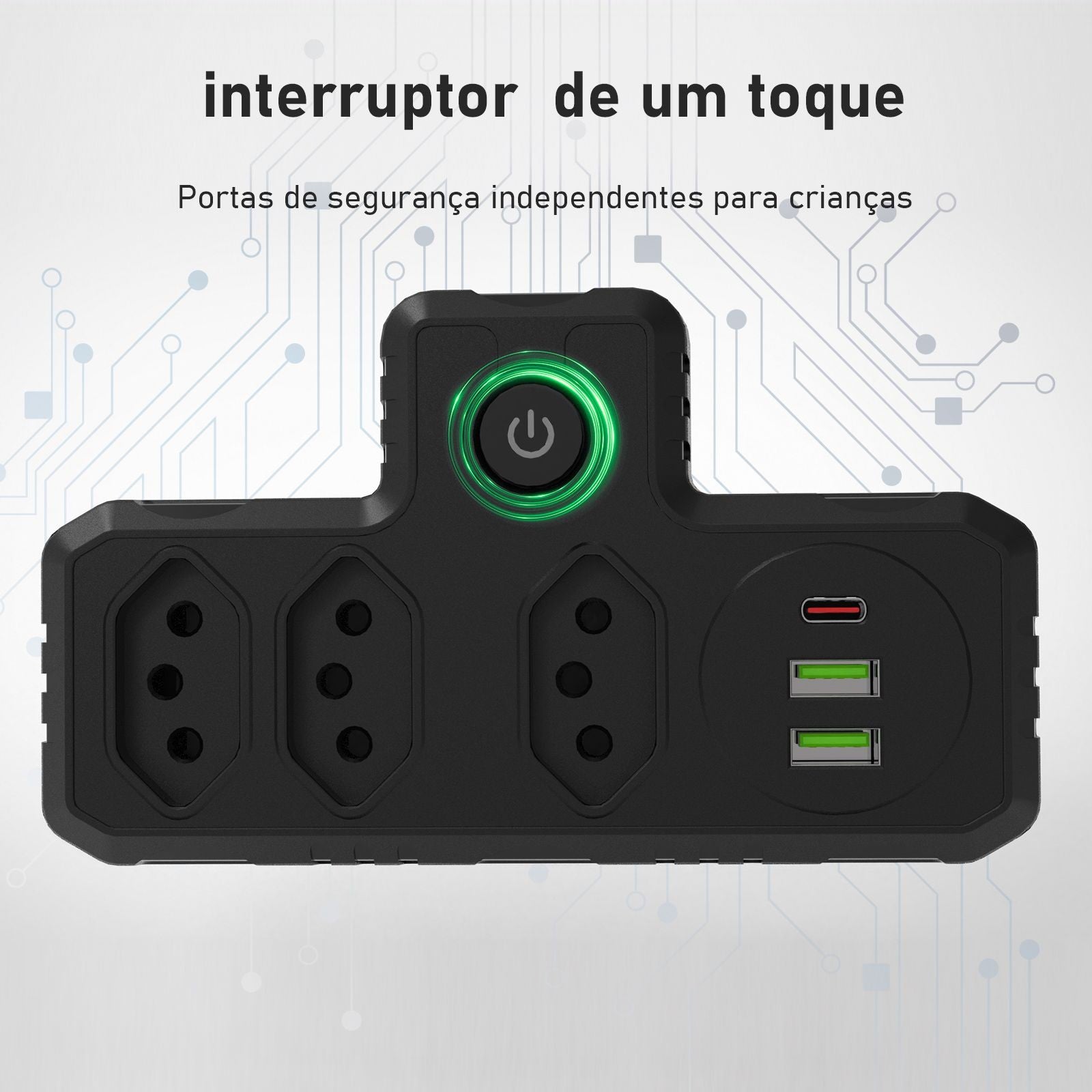 Régua de Tomadas com Extensão e Portas USB - 5M 110-220V Padrão Brasil
