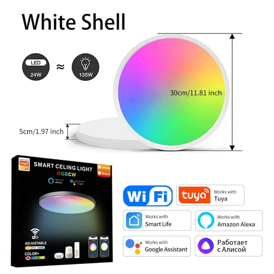 Luminária LED Plafon Inteligente Tuya Wi-Fi 24W 220V RGB com Controle por App Alex