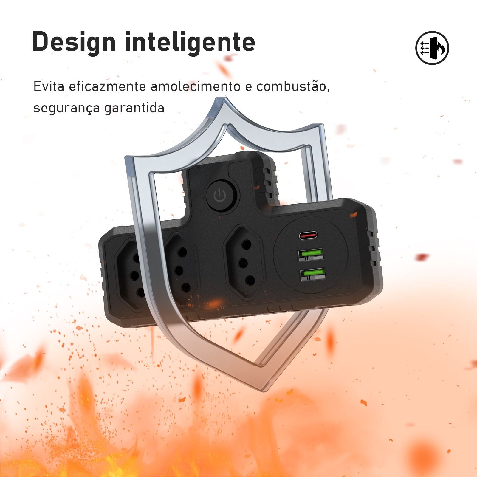 Régua de Tomadas com Extensão e Portas USB - 2M 110-220V Padrão Brasil
