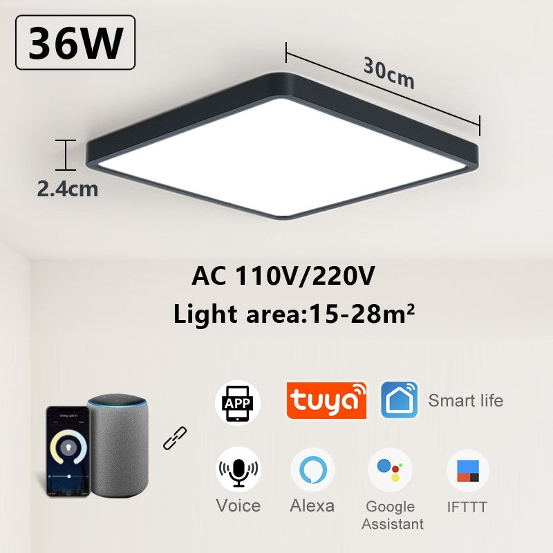Luminária LED Plafon Smart LED com Acabamento em Madeira Controle Alexa e Google