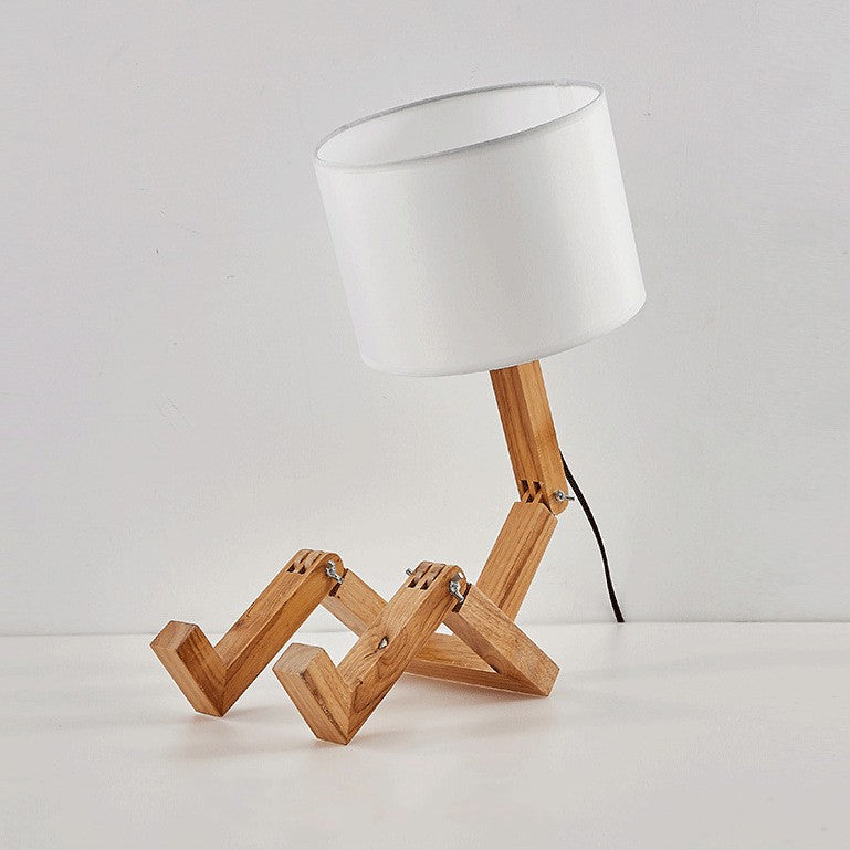 Luminária de Mesa Criativa Robô de Madeira para Leitura e Decoração Moderna