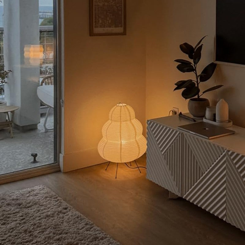 Luminária de Mesa LED Estilo Japonês com Papel de Arroz e 3 Níveis de Iluminação