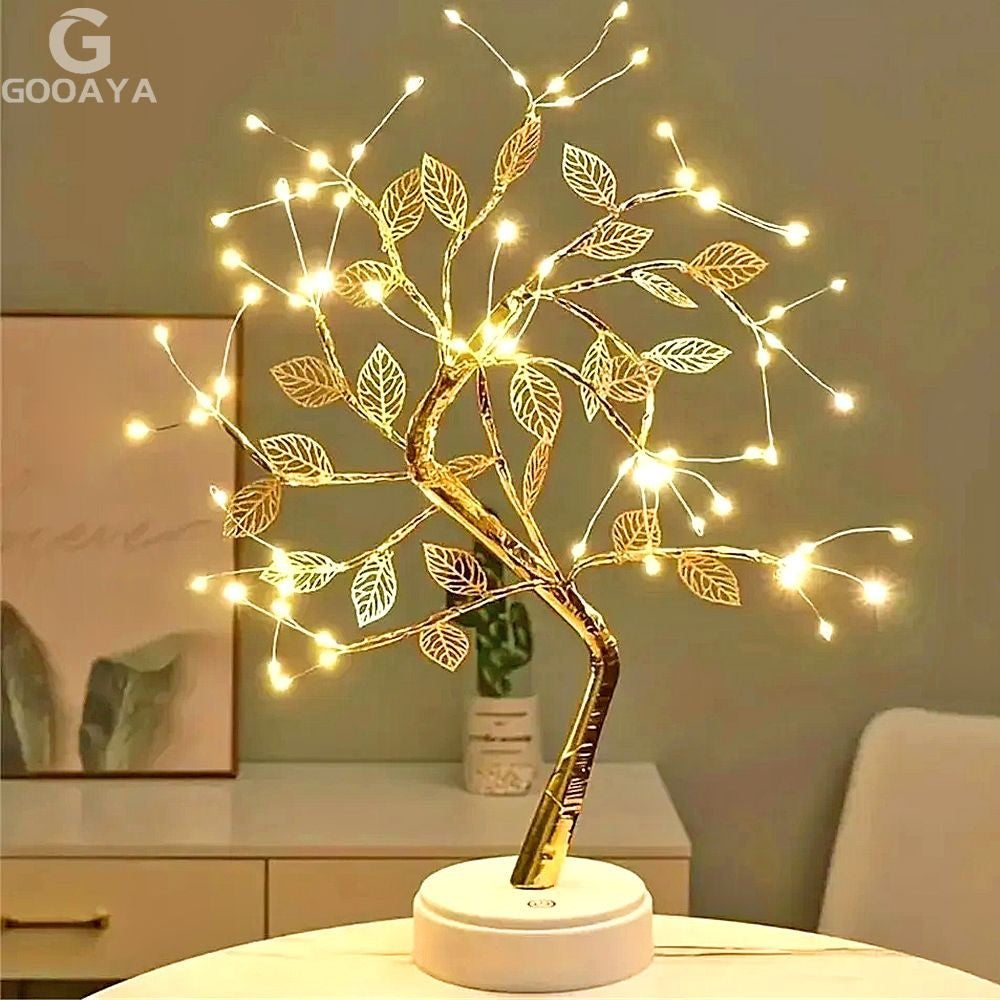 Luminária de Mesa LED em Formato de Folha com Luzes de Fadas USB para Decora