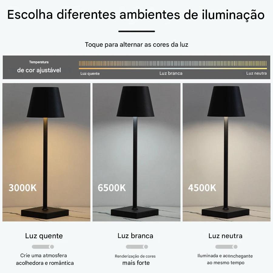 Luminária de Mesa LED Touch Recarregável com 3 níveis de Intensidade