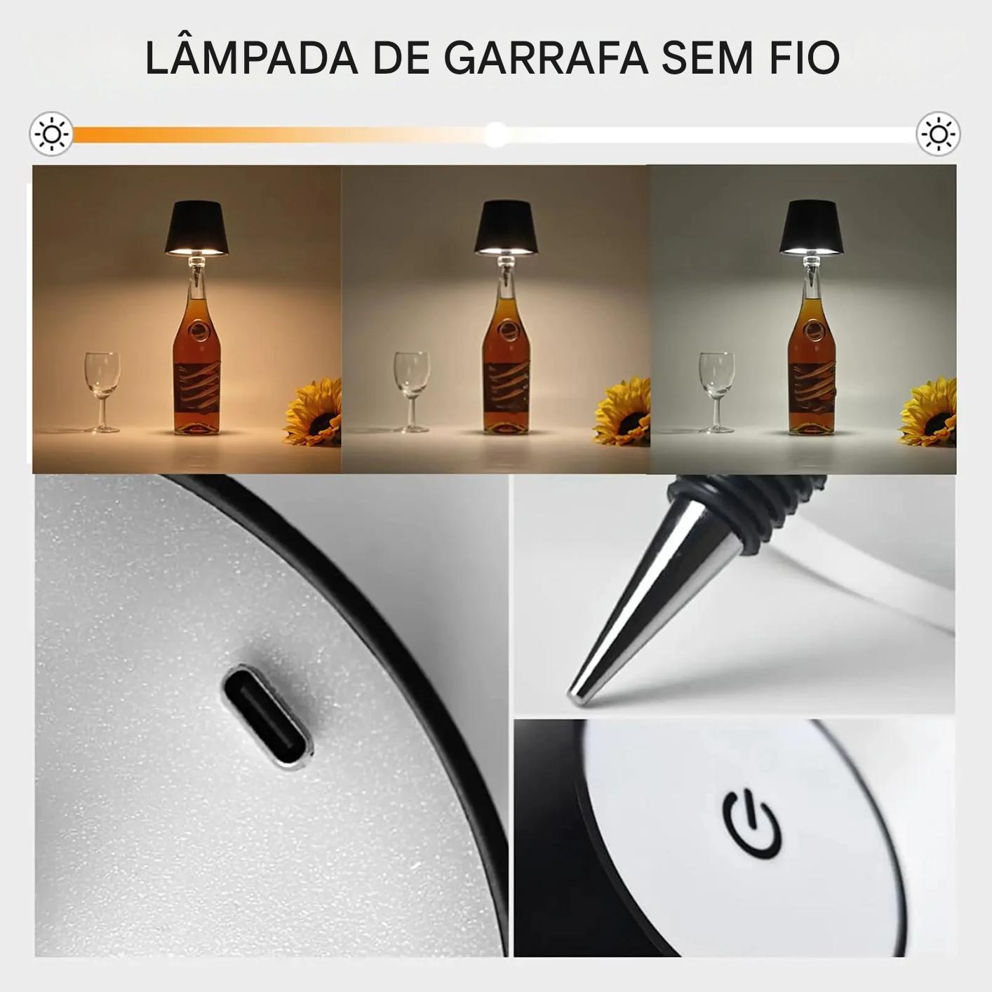 Luminária de Garrafa Touch USB 3 cores e Ajuste de Intensidade