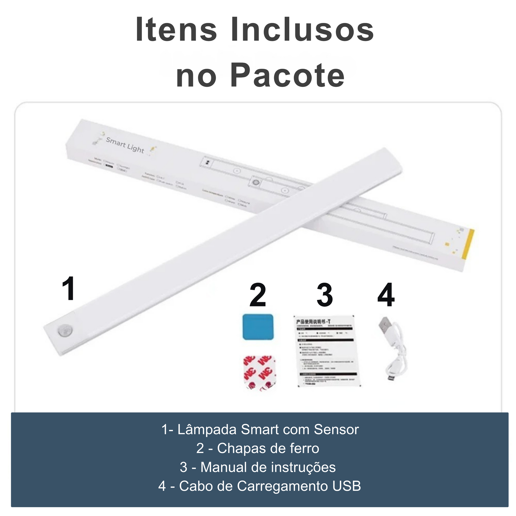 Luminária LED Sem Fio Bateria com 4 Semanas de Duração Recarregável com Sensor de Movimento Ultrafina
