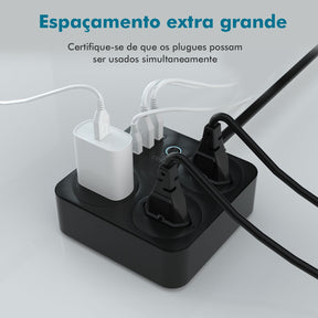 Régua de Tomadas com Extensão e Portas USB - 2M 110-220V Padrão Brasil