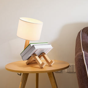 Luminária de Mesa Criativa Robô de Madeira para Leitura e Decoração Moderna