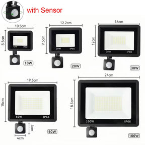 Refletor LED com Sensor de Movimento PIR IP66 à Prova d’Água 10W a 100W