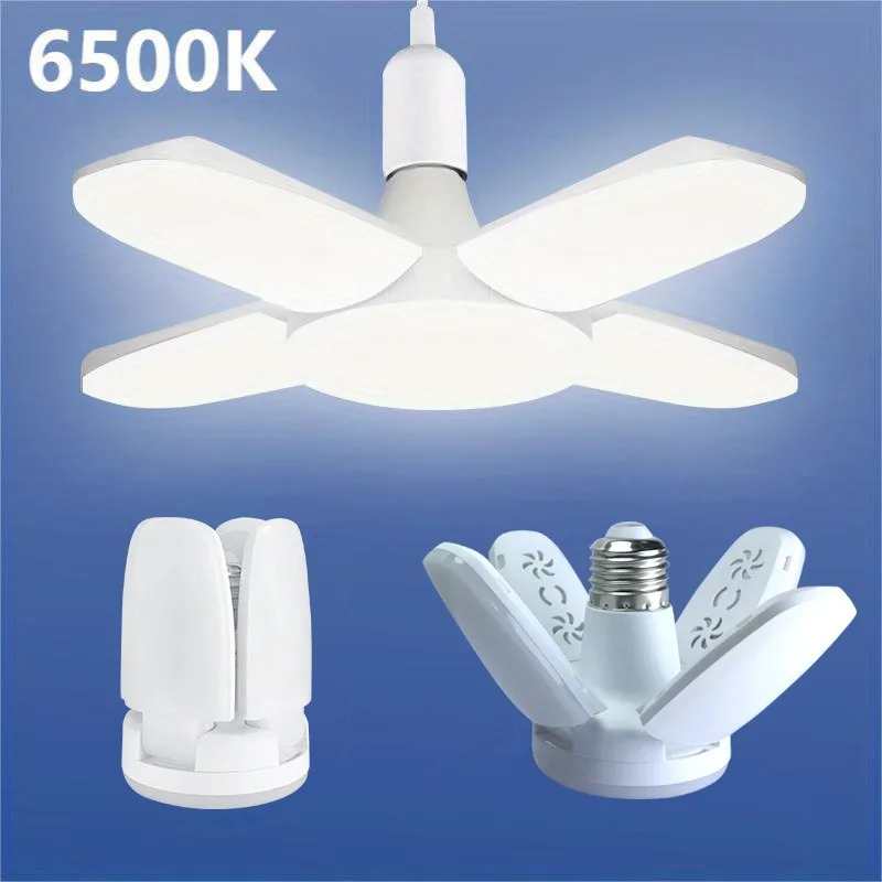 Lâmpada LED Dobrável em formato de ventilador com 40 LEDs, compatível com voltagem de 110V e 220V, ideal para uma iluminação eficiente e moderna.
