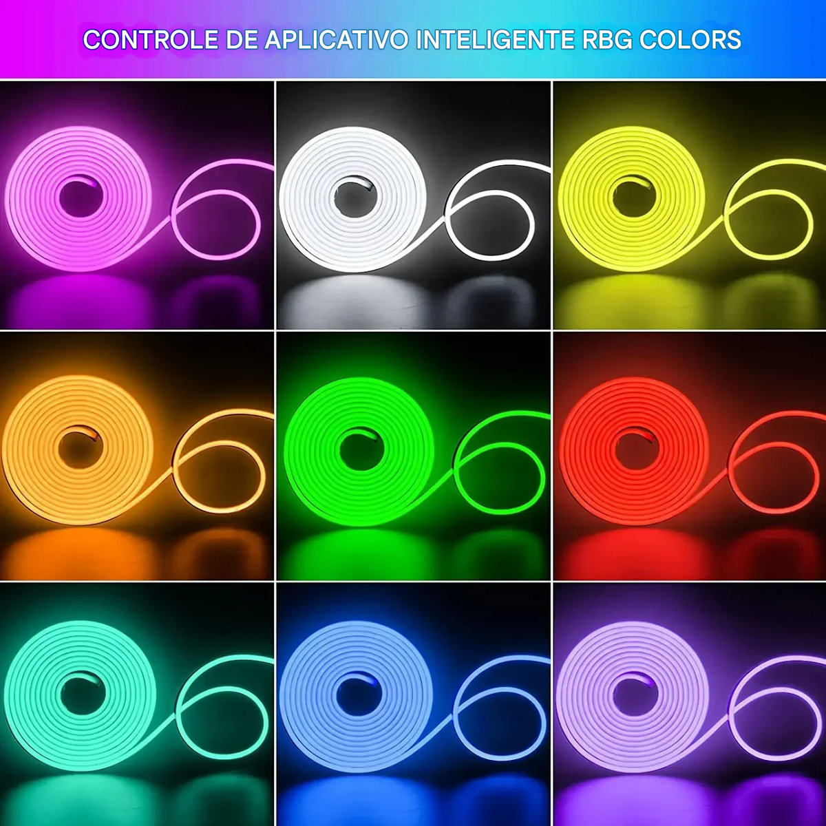 Fita LED Neon RGB com Controle e Sincronização de Música para Ambientes