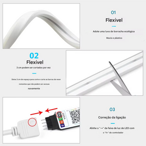 Fita LED Neon RGB com Controle e Sincronização de Música para Ambientes