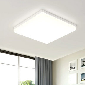 Luminária LED Plafon Quadrada disponível em potências de 18W, 24W, 36W e 48W, com opções de luz em Branco Quente, Neutro ou Frio. Ideal para iluminação moderna e eficiente de ambientes.