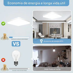Luminária LED Plafon Quadrada 18W 24W 36W 48W Branco Quente Neutro ou Frio