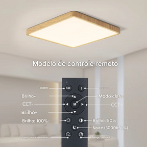 Luminária LED Plafon Smart LED com Acabamento em Madeira Controle Alexa e Google