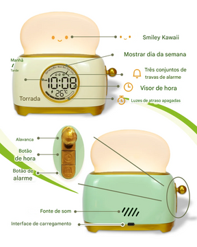 Luminária Relógio de Mesa Dobrável Touch USB Regulável com Proteção Ocular