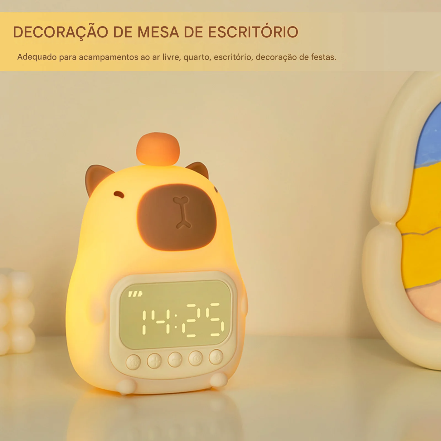 Relógio Despertador Infantil LED com Luz Noturna e Bateria Recarregável