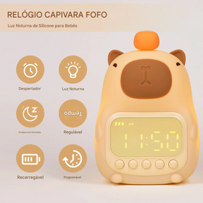 Relógio Despertador Infantil LED com Luz Noturna e Bateria Recarregável