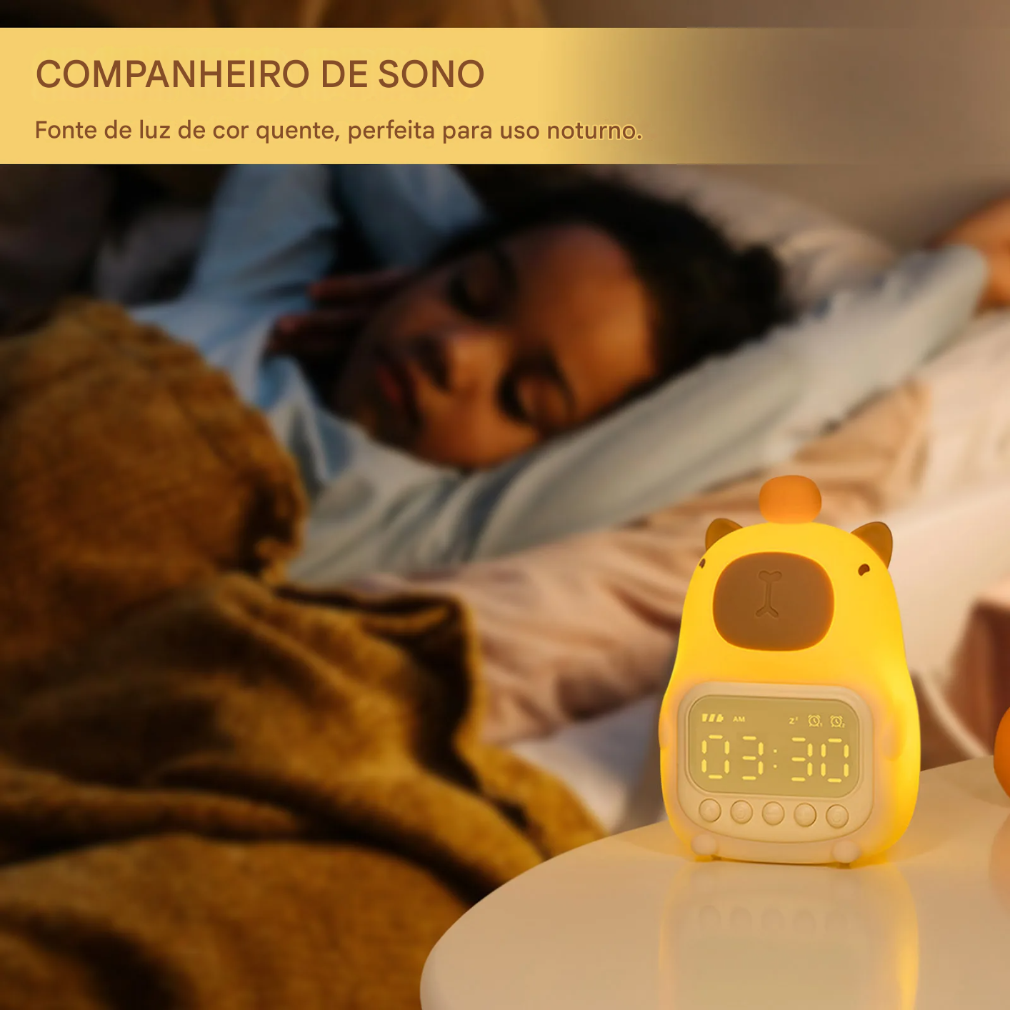 Relógio Despertador Infantil LED com Luz Noturna e Bateria Recarregável