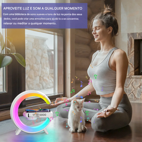 Luminária de Mesa LED RGB com Despertador Luz Noturna e Caixa de Som Bluetooth 15W Recarregável
