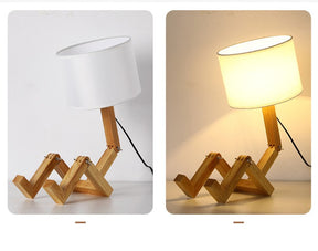 Luminária de Mesa Criativa Robô de Madeira para Leitura e Decoração Moderna