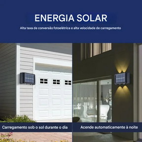 Luminária Solar com 10 LEDs Brancos de Parede à Prova d’Água Para Áreas Externas