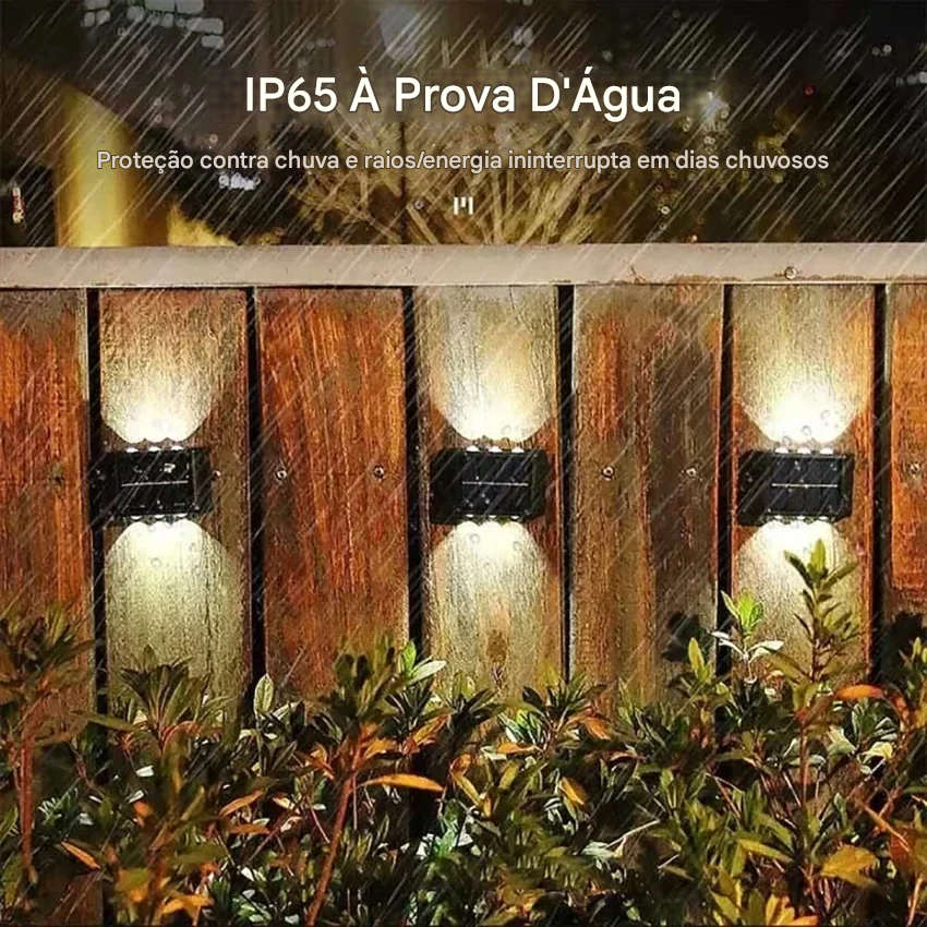 Luminária Solar Automática com 2 LEDs Brancos de Parede à Prova d’Água Para Áreas Externas