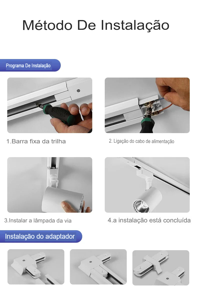 6 Unidades Spot LED de Trilho 220V - PRETO