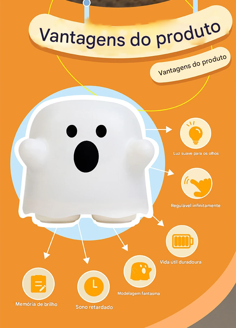 Luminária Fantasminha em Led Recarregável e Bateria Recarregável