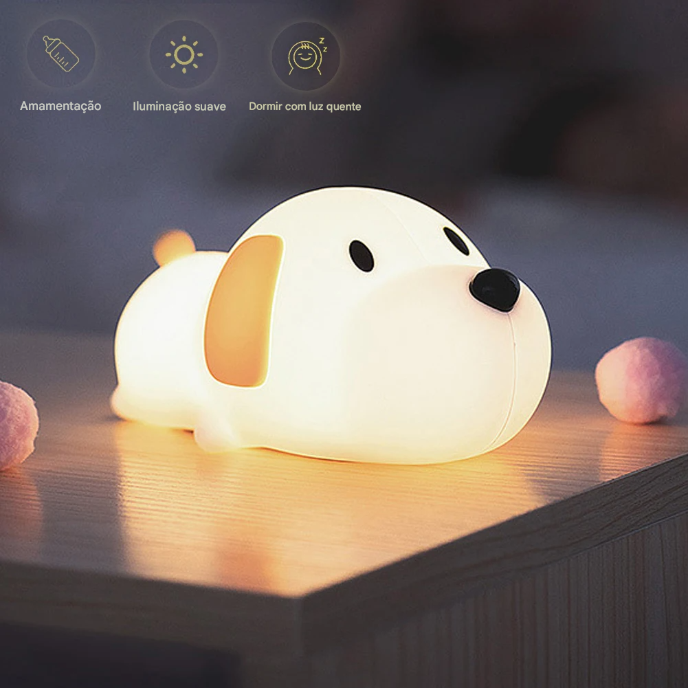 Luminária Cachorrinho de LED feita de Silicone e Bateria Recarregável