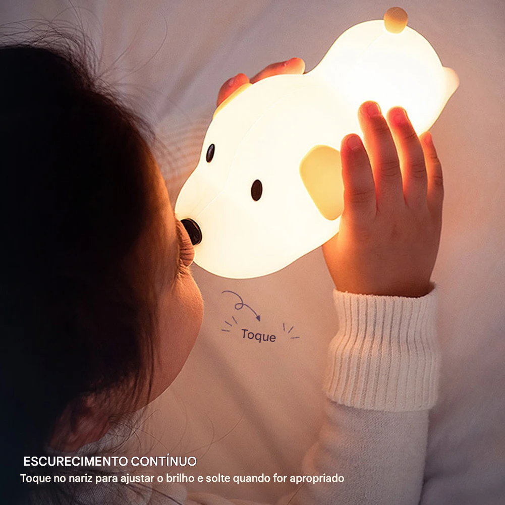 Luminária Cachorrinho de LED feita de Silicone e Bateria Recarregável