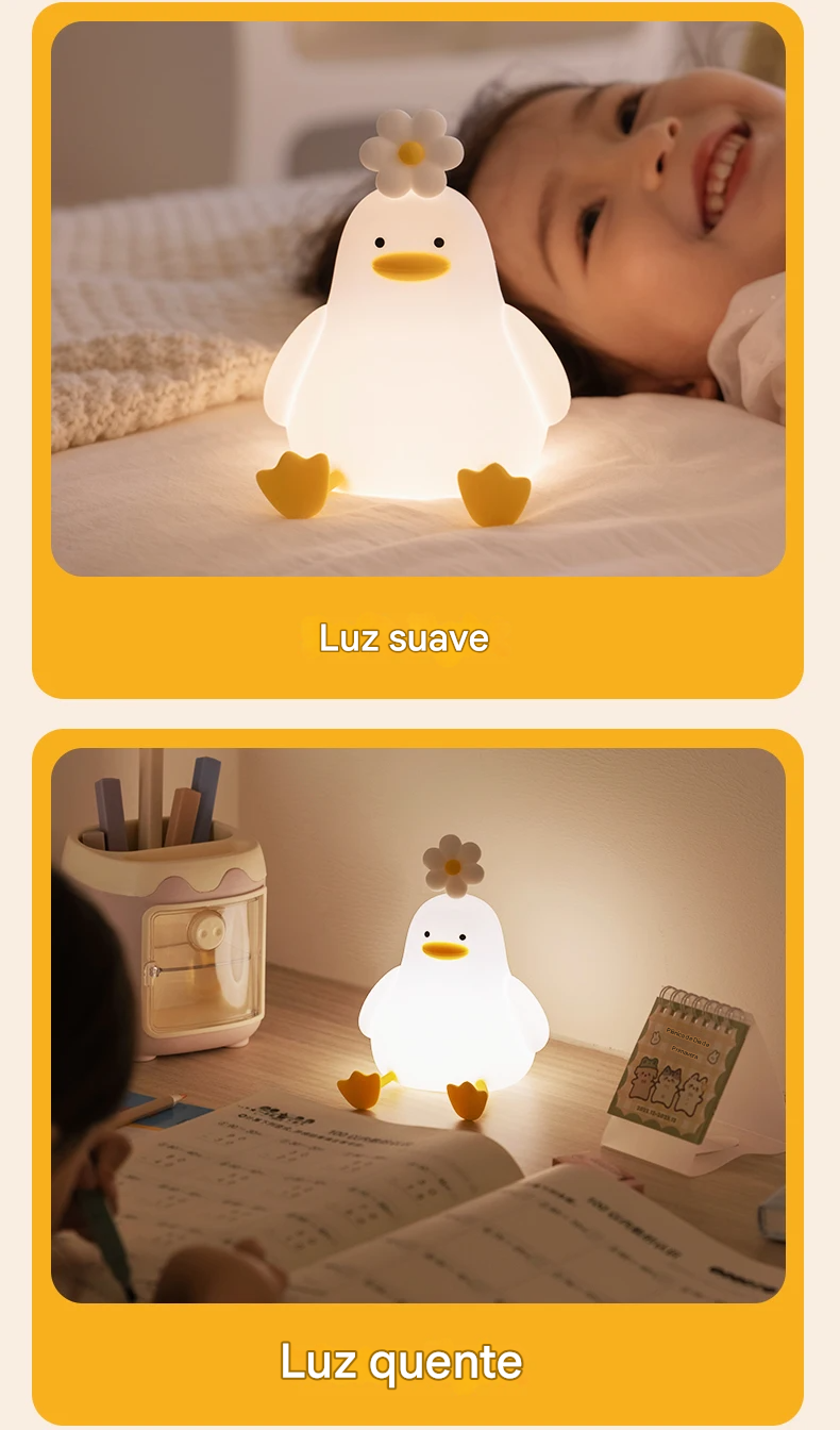 Luminária Patinho de LED em SIlicone com Bateria Recarregável