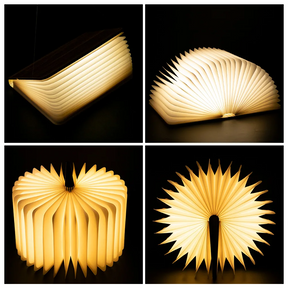 Luminária Livro Aberto em LED de Madeira Recarregável USB