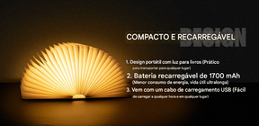 Luminária Livro Aberto em LED de Madeira Recarregável USB